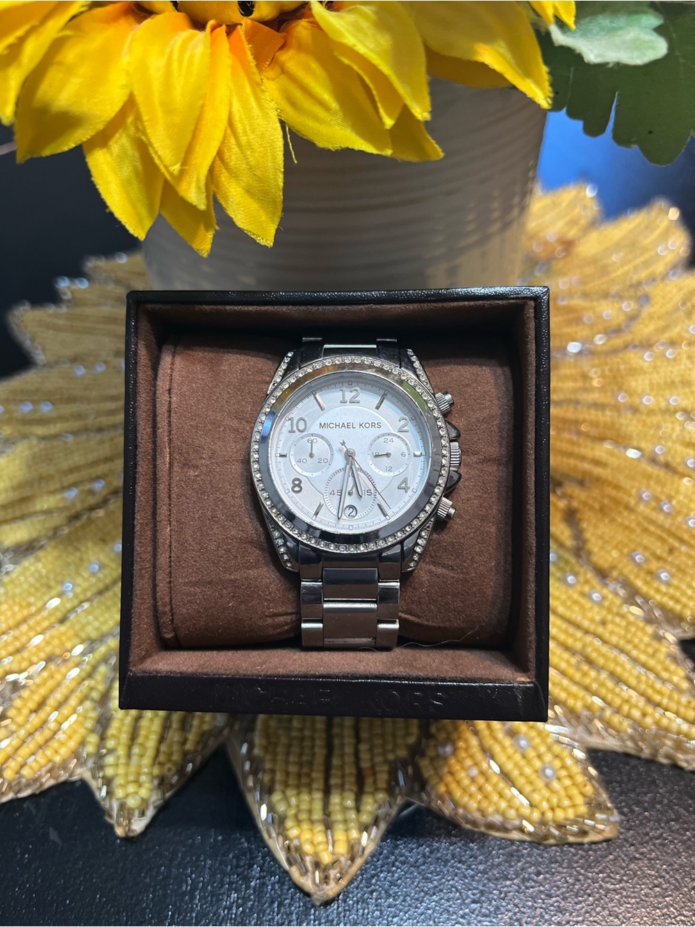 Michael Kors Silver Crystal-Accent Chronograph Bracelet Watch
